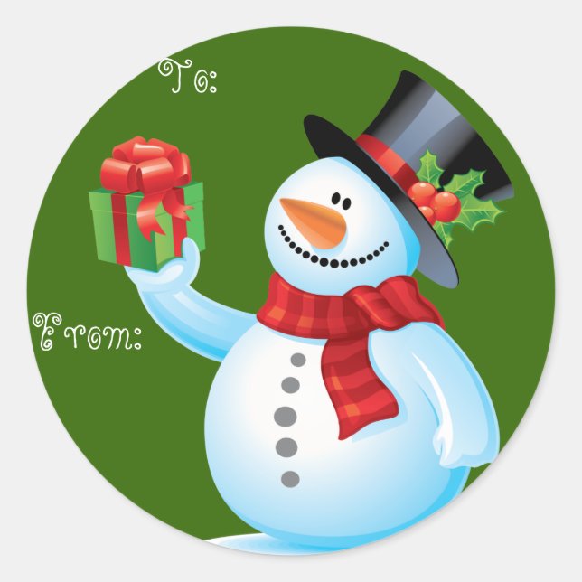 Sticker Rond Balises cadeau de Noël de mignonne Snowman (Devant)