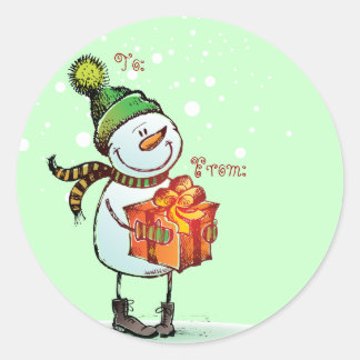 Sticker Rond Balises cadeau de Noël de mignonne Snowman