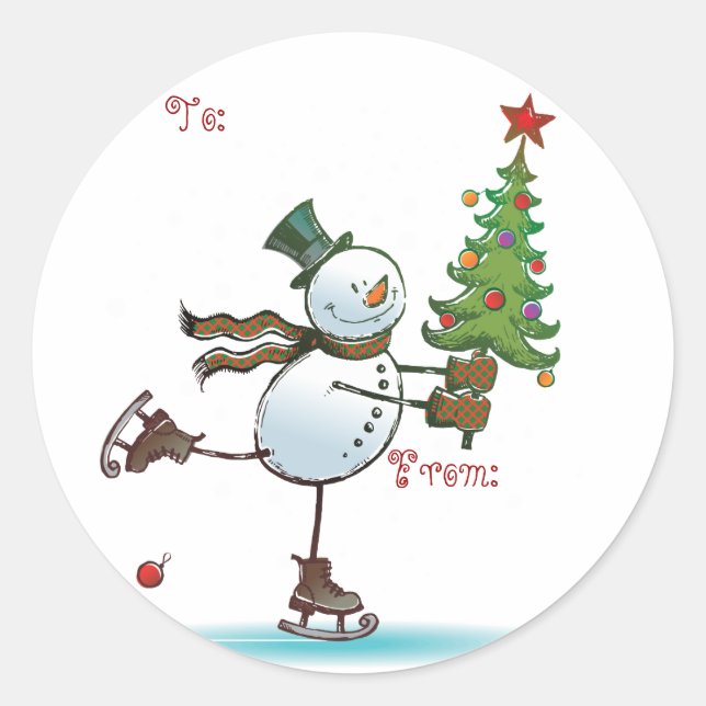 Sticker Rond Balises cadeau de Noël de mignonne Snowman (Devant)