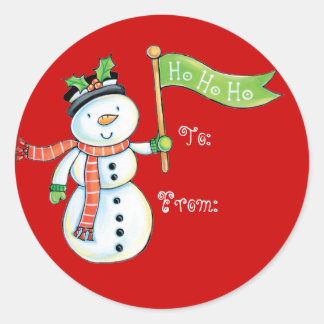 Sticker Rond Balises cadeau de Noël de mignonne Snowman