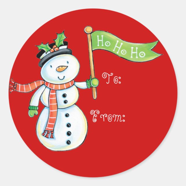 Sticker Rond Balises cadeau de Noël de mignonne Snowman (Devant)