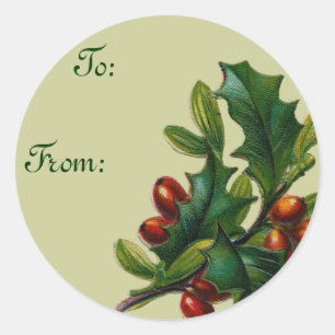 Sticker Rond Balises cadeau de Noël vintage Holly