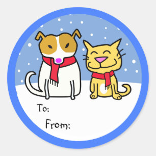 Sticker Rond Balises cadeaux de chien et de chat