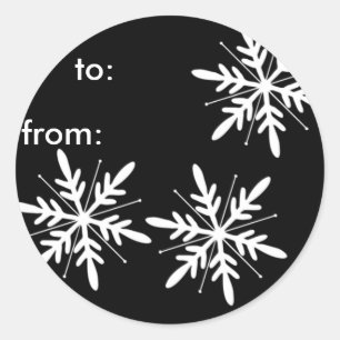 Sticker Rond Balises cadeaux de flocon de neige noir et blanc