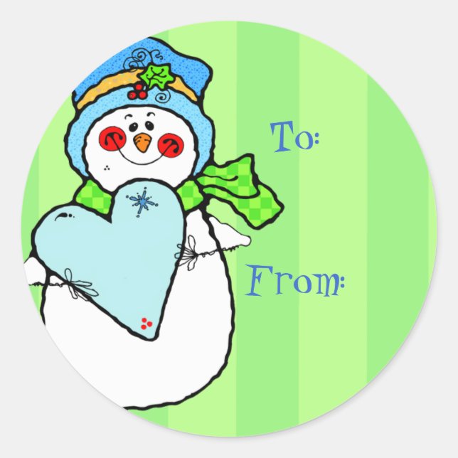 Sticker Rond Balises cadeaux de Noël Cute Snowman (Devant)