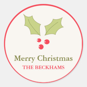 Sticker Rond Balises cadeaux de Noël personnalisées Holly Berri