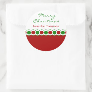 Sticker Rond Balises cadeaux de Noël Pois rouge et vert