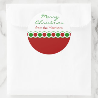 Sticker Rond Balises cadeaux de Noël Pois rouge et vert