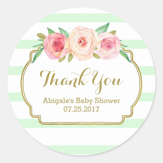 Sticker Rond Balises de Baby shower Floral rose Fleur Favoriser (Devant)