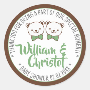 Sticker Rond Balises du Baby shower d'ours en peluche Vintage