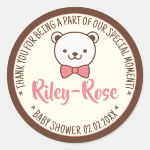 Sticker Rond Balises du Baby shower d'ours en peluche Vintage