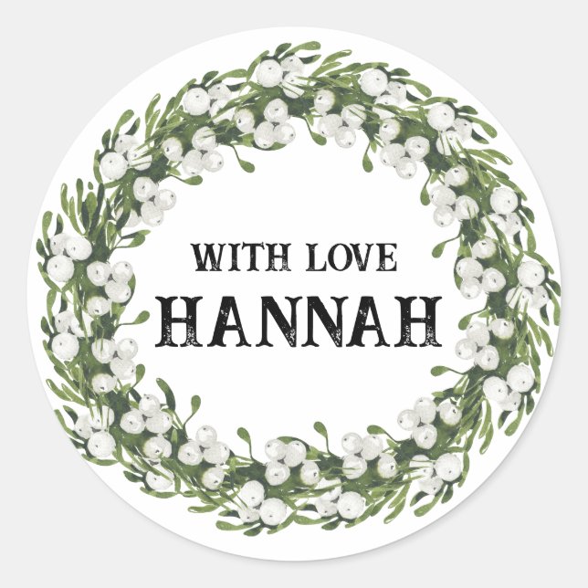 Sticker Rond Balises personnalisées blanc de couronne de Noël (Devant)