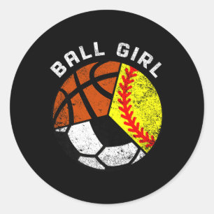 Sticker Rond Ball Girl Drôle de softball de football joueur de