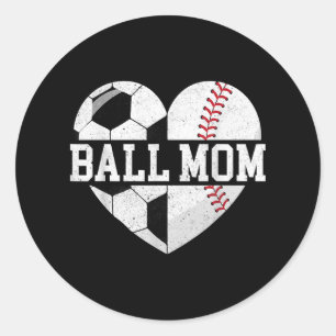 Sticker Rond Ball Maman Chemise Coeur Funny Baseball Soccer Mam
