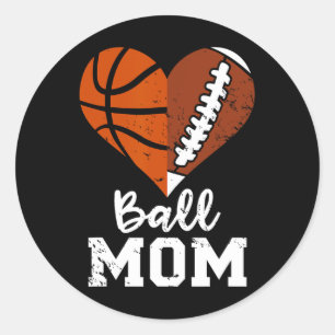 Sticker Rond Ball Maman Coeur Amusant Football Basketball Maman
