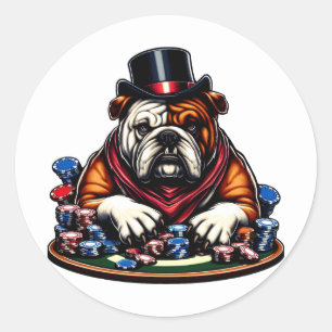 Sticker Rond balle chien jouer au poker jeu casino art