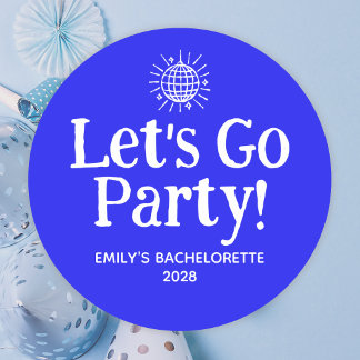 Sticker Rond Balle de disco à doodle bleu pour l'enterrement de