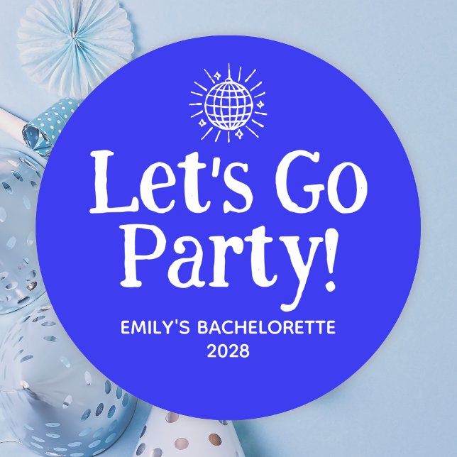 Sticker Rond Balle de disco à doodle bleu pour l'enterrement de (Créateur téléchargé)
