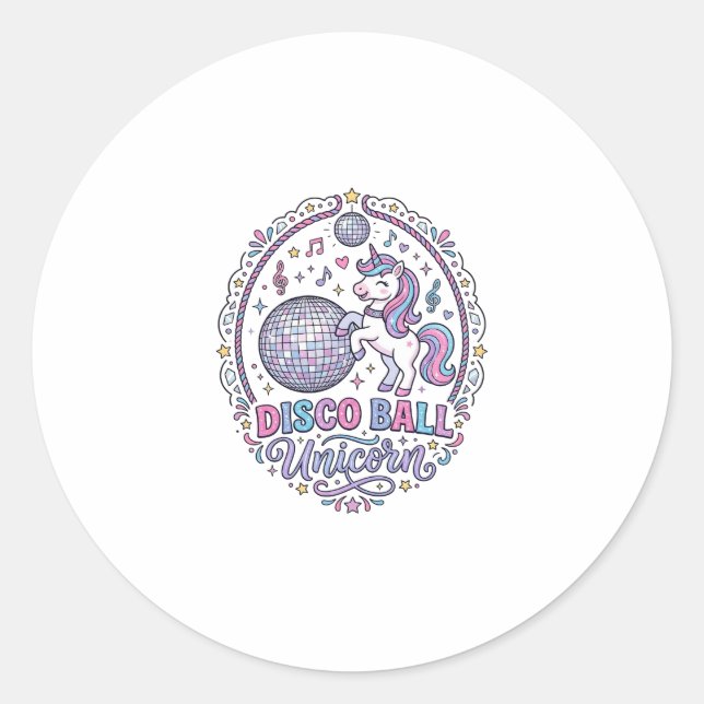 Sticker Rond Balle de disco Licorne Licorne Impression ludique  (Devant)