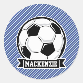 Sticker Rond Balle de Football, Bleu & Blancs, Sports