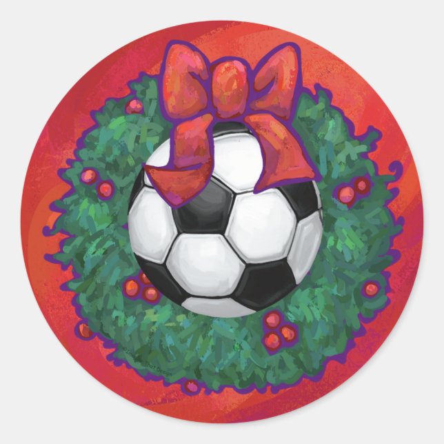 Sticker Rond Balle de football dans une couronne de Noël en rou (Devant)