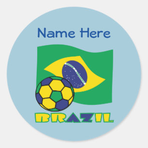 Sticker Rond Balle de Football Drapeau Brésilien Brésil Bleu Pe