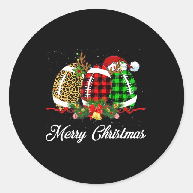 Sticker Rond Balle de football Noël Leopard Rouge Plaid Père No (Devant)