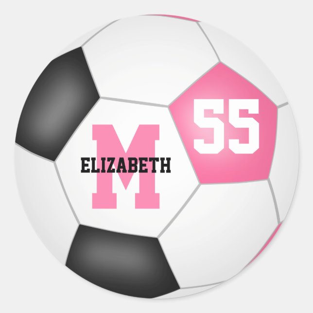 Sticker Rond balle de football noir rose girly personnalisée (Devant)