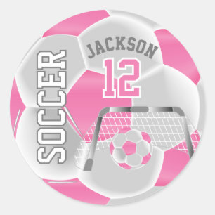 Sticker Rond Balle de football rose et blanc