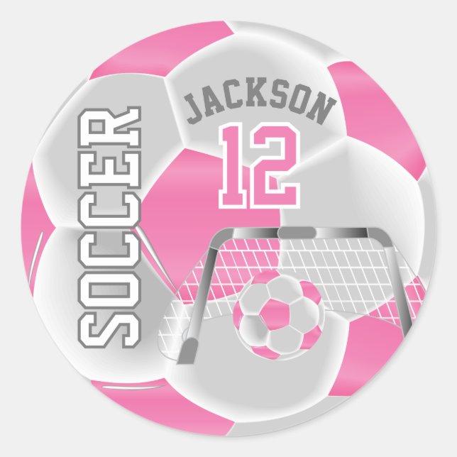 Sticker Rond Balle de football rose et blanc (Devant)