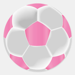 Sticker Rond Balle de football rose et blanc