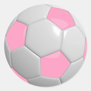 Sticker Rond Balle de football rose et blanc féminin