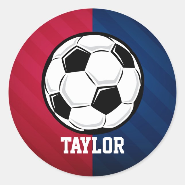 Sticker Rond Balle de football ; rouge, blanc et bleu (Devant)