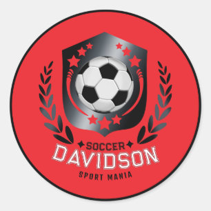 Sticker Rond Balle de football rouge et noir pour hommes et gar