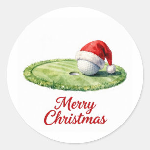 Sticker Rond Balle de golf avec chapeau de Père Noël pour Noël