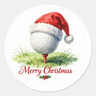 Sticker Rond Balle de golf avec chapeau de Père Noël pour Noël