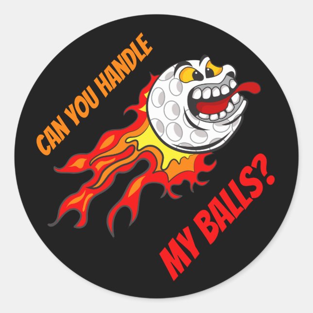 Sticker Rond Balle de golf en flammes, noir (Devant)
