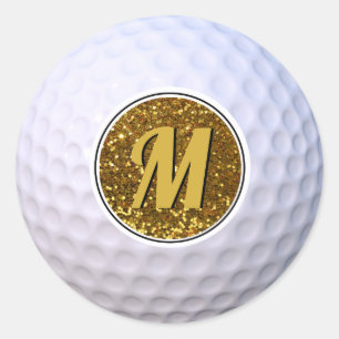 Sticker Rond Balle de Golf Faux Or Paillettes Monogramme Person
