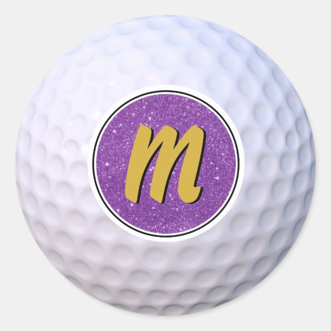Sticker Rond Balle de Golf Monogramme Personnalisable Violet et (Devant)