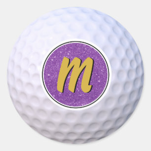 Sticker Rond Balle de Golf Monogramme Personnalisable Violet et