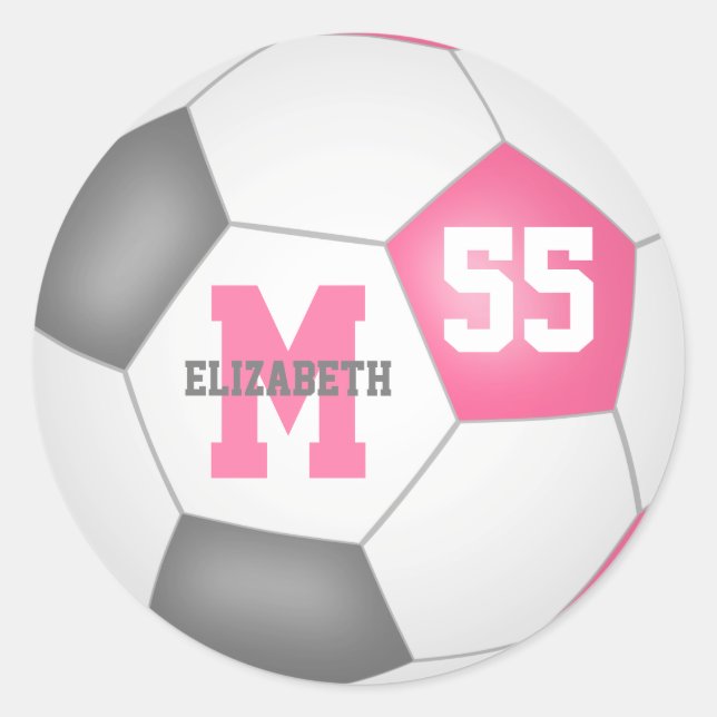 Sticker Rond balle de soccer gris rose girly personnalisée (Devant)