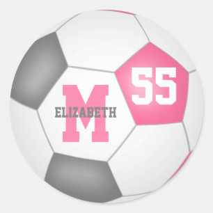 Sticker Rond balle de soccer gris rose girly personnalisée