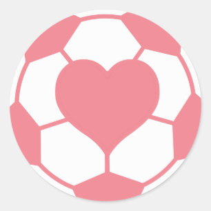 Sticker Rond Balle de soccer rose avec coeur