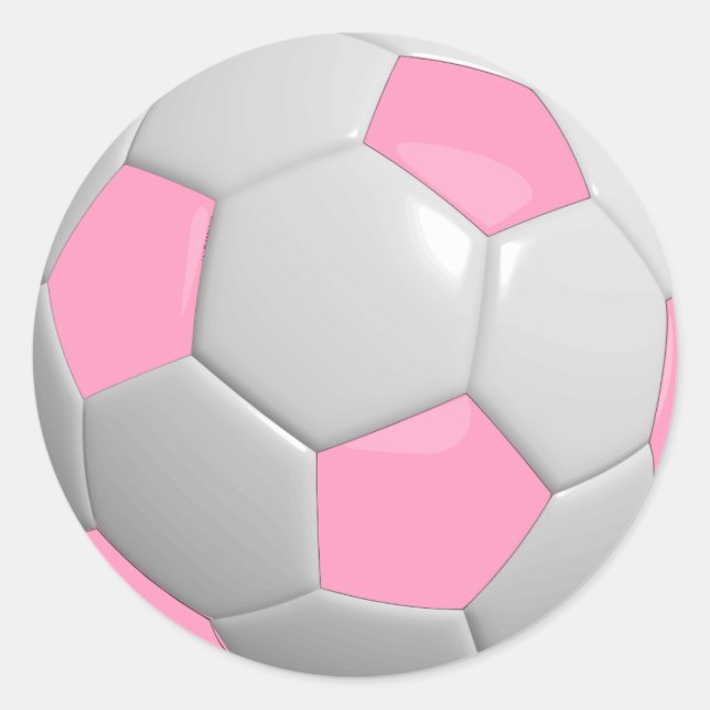 Sticker Rond Balle de soccer rose et blanc (Devant)