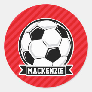 Sticker Rond Balle de soccer sur bandes diagonales rouges
