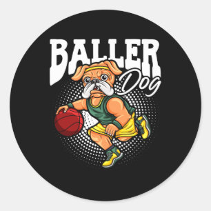 Sticker Rond Baller Chien Sport Athlète Bulldog Musical Chien B