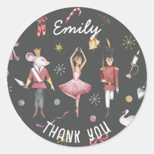 Sticker Rond Ballerina Ballet Nutcracker Merci d'anniversaire