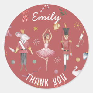 Sticker Rond Ballerina Ballet Nutcracker Merci d'anniversaire
