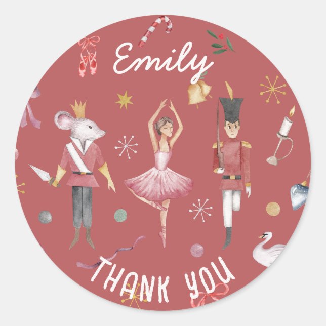 Sticker Rond Ballerina Ballet Nutcracker Merci d'anniversaire (Devant)