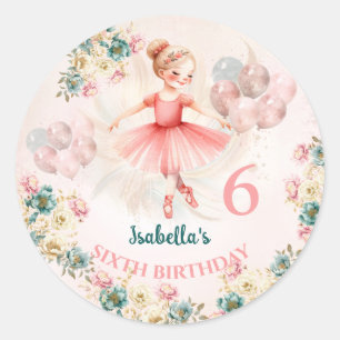 Sticker Rond Ballerina Blond rose Turquoise Floral Anniversaire
